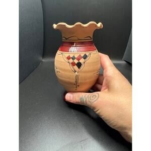 Vintage Handpainted Native American Small Clay Decorative Vase